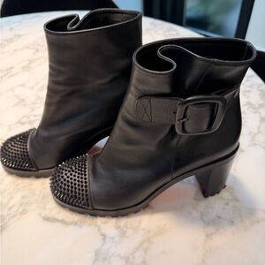 Christian Louboutin Black Ankle Boots with Studded Toes